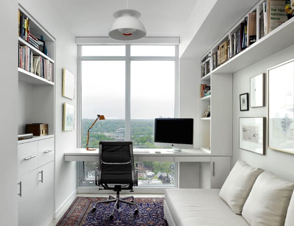 White home office with amazing view