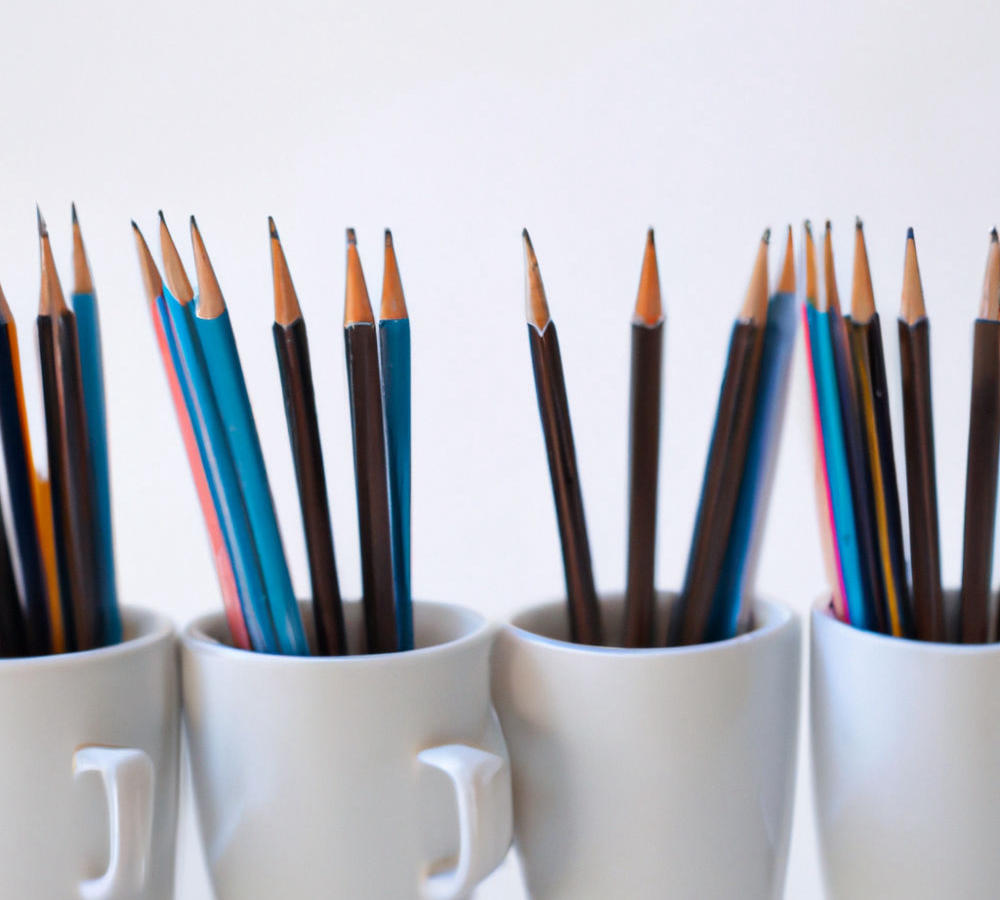 Home office desk decoration: Pencils in cups