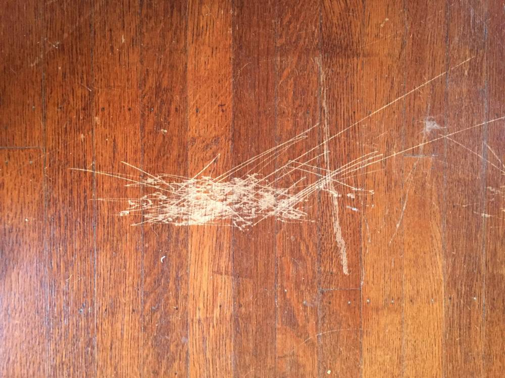 Scratched wooden floor